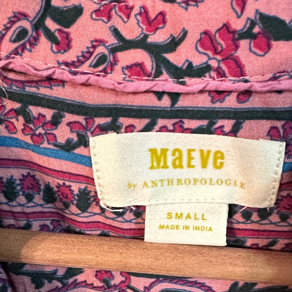 Maeve Vibrant Pink with Green Floral Patterned V-neck Blouse - Picture 2 of 8